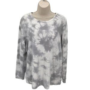 Denim & Co Womens Gray White Tie Dye Long Sleeve Sweatshirt Size M